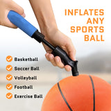 Ball Pump for Sports Balls – Hand Pump – Basketball, Soccer Ball, Volleyball & Football Inflator – Push & Pull System for Quick Inflation – Includes 5 Needle Set